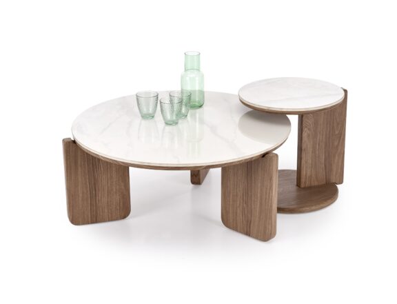 DIUNA zestaw 2 ław biały marmur / jasny orzech