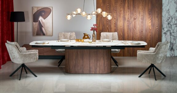 FLAVOR stół rozkładany biały marmur / orzechowy