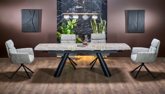 VINCE stół rozkładany brązowy marmur / czarny