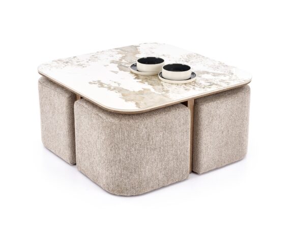 ARAKIS ława, beżowy marmur / orzechowy