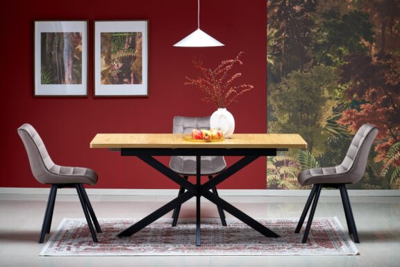 HOLTER stół rozkładany, blat - dąb złoty, nogi - czarne