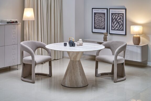 ABBOT stół okrągły, jasny trawertyn