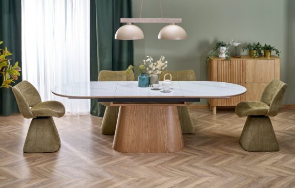 SIRIUS stół rozkładany, biały marmur / naturalny