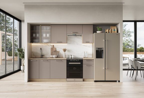 ALICANTE 240 kuchnia zestaw korpus: dąb cremona, fronty: beżowy