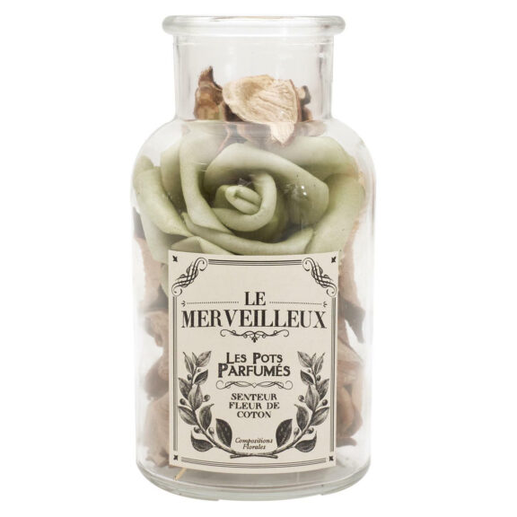 Szklany słój 16cm z pot pourri zielone