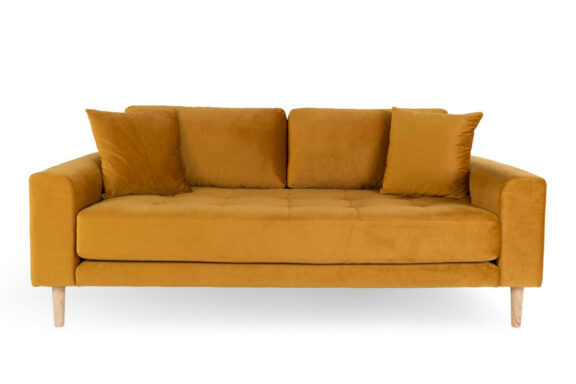 Sofa Lido 2,5 żółta/ nogi naturalne