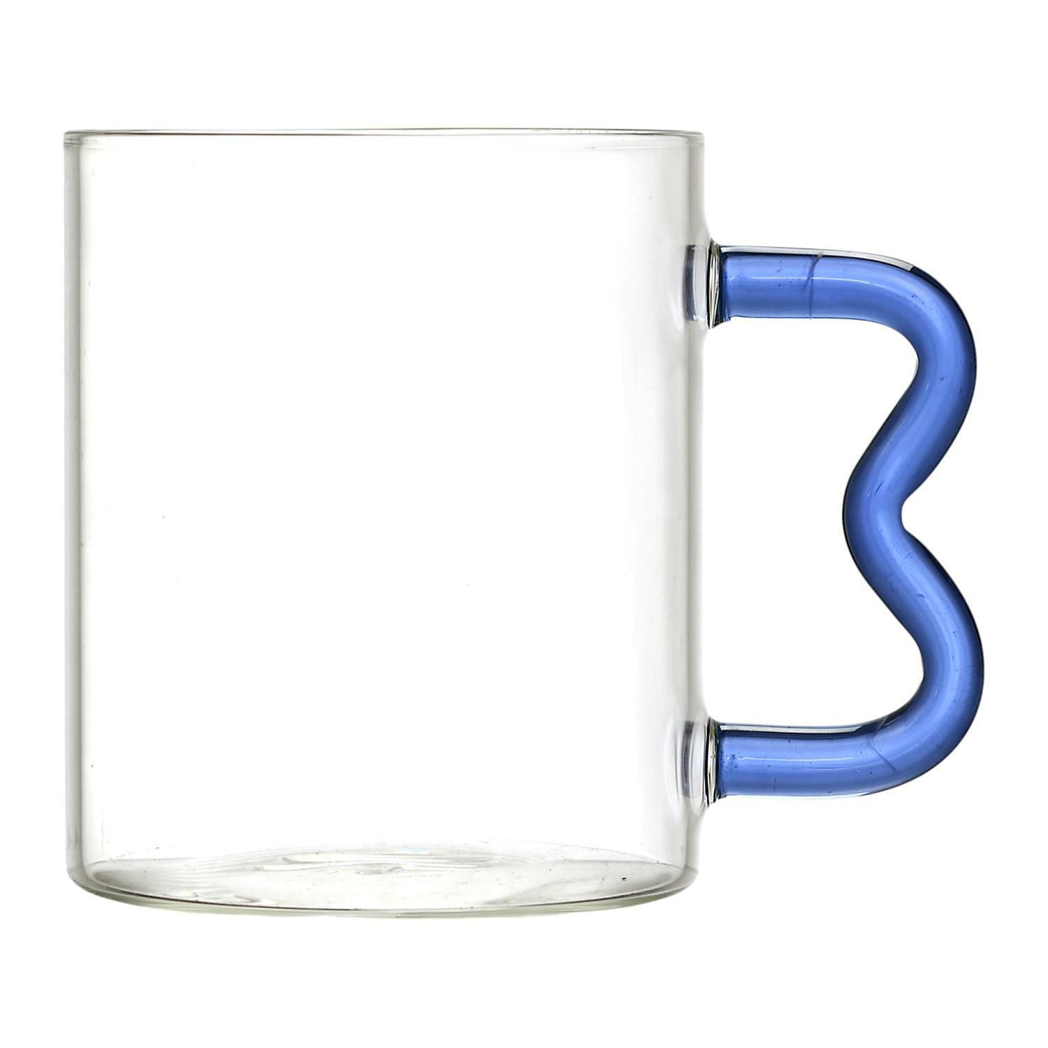 Kubek szklany Zig Zag niebieski uchwyt